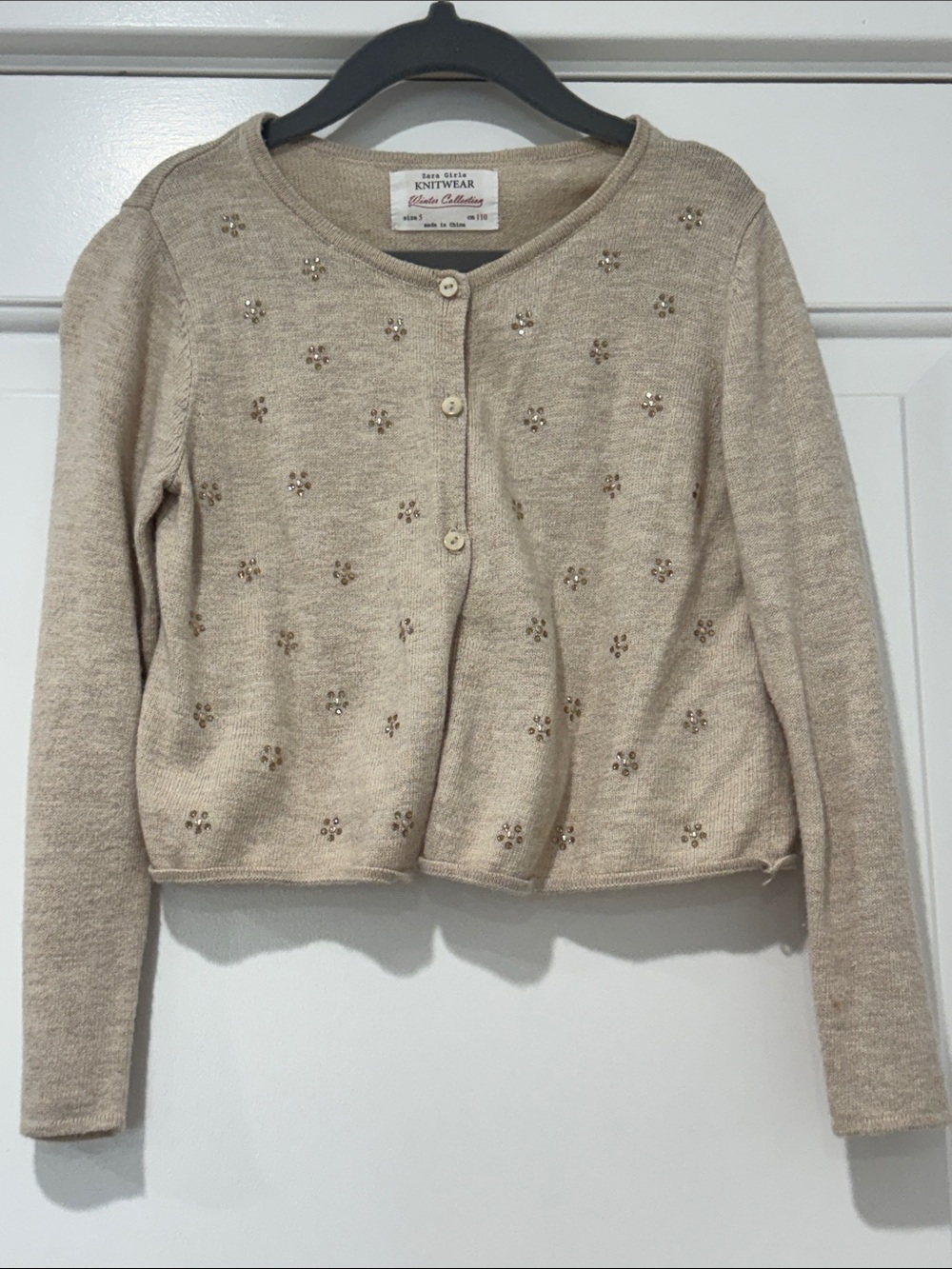 Zara Cream Embellished Knit Cardigan